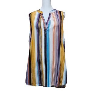 Women's Plus‎ Size Discreet Multicolor Striped V-Neck Tank Top Size 2X